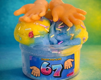 67 Meme Slime: Blue Yellow Cloud Slime with Charms, Candy Scented