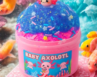 Baby Axolotl Fluff Slime Kit | Sugar Cookie Scented, Axolotl Charm