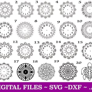 Layered Wall Clock svg bundle, Mandala Laser cut dxf files, Cricut svg, Multilayer Mandala, layered Clock, Wall Clock design vector file