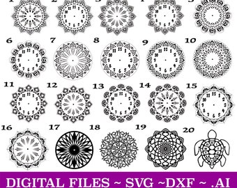 Pacote svg de relógio de parede em camadas, arquivos dxf de corte a laser Mandala, Cricut svg, Mandala multicamadas, relógio em camadas, arquivo vetorial de design de relógio de parede