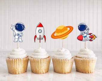 Decorazioni per cupcake a tema astronauti e spazio, ideali per feste di compleanno (download digitale)