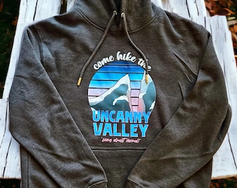 Uncanny Valley Tourism Hoodie - Heather Gray, Vintage, Retro, Weirdcore, Meme, Internet, Robotics Unisex