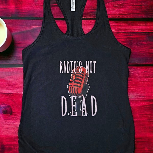 Radio's Not Dead Tank & Tee - Microphone, Broadcast, Alastor, Radio Demon, Hazbin Hotel Fan T-Shirt Unisex, Women's Tank