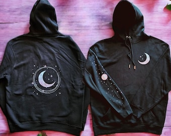 Stardust Luna Pullover Hoodie - Sweatshirt, Celestial, Lunar, Pastel Moon & Stars, Soft Girl Comfort Item Unisex