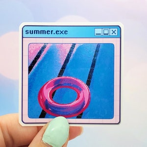 Vaporwave Summer Vinyl Sticker - 1980s 1990s Retrowave Pool Aesthetic, Pixel Waterbottle Laptop Decor