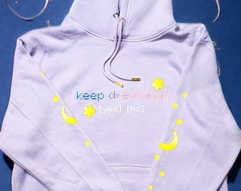 Keep Dreaming Pullover Hoodie Lilac - Kawaii Sweatshirt, 80s Y2K, Dreamcore, Dreamwave, Moon Stars, Pastel Soft Girl, Cute Streetwear Unisex