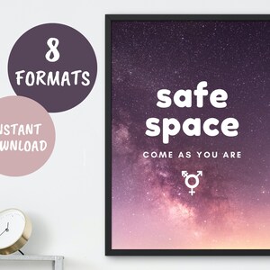 Stampa digitale Safe Space, poster stampabile incluso, cartello orgoglio LGBTQ per scuola, bambini, aula, ufficio, scrivania - Download istantaneo