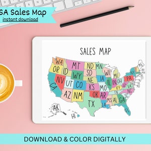 Etsy Sales Map, Business Sales Map, USA Sales Map, Small Business Sales Tracker, Sales Map Digital Download, Printable Sales Map