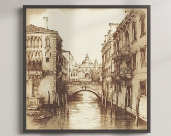 Venice Landscape Drawing Wall Print Digital Download Printable Art