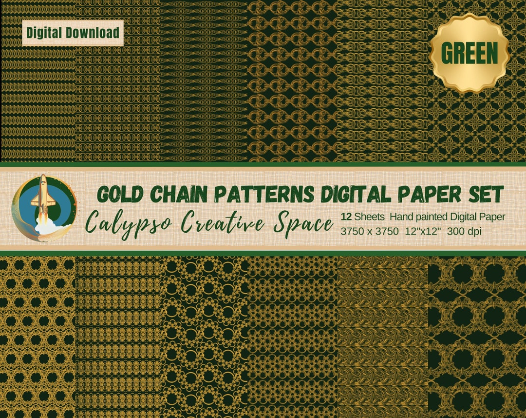Gold Chain Pattern Digital Paper Set Black Instant Download Hand ...