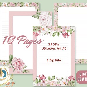 Pink Floral Bloom Spring Printable Stationery Downloadable PDF Paper for Pink Stationery Lovers and Letter Writers