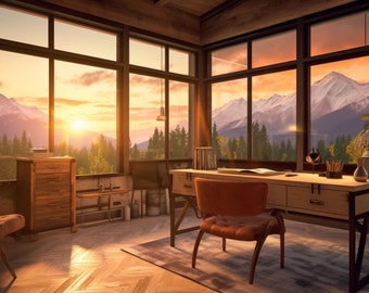 Elegant Mountain View Office Virtual Background for Zoom Meeting Video Conferences