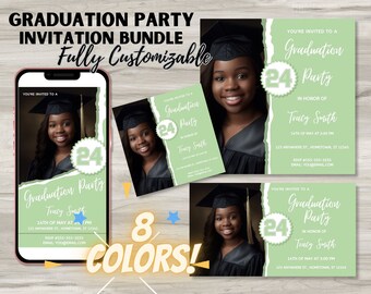 Customizable Photo 2024 Graduation Party Invitations Canva Template Bundle Printable High School Graduation College Graduation Announcement