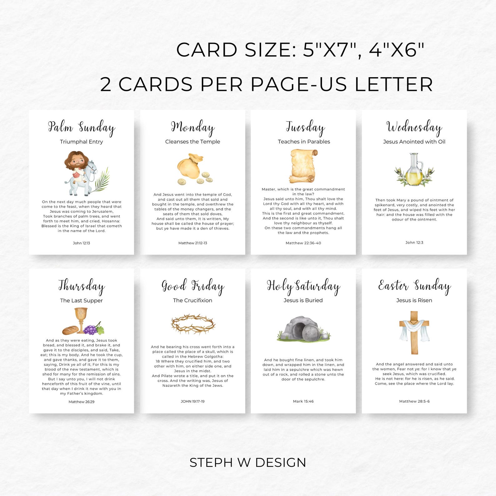 Easter Story Cards for Kids, Holy Week Study Cards, Easter Scripture ...