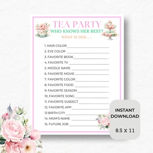 Tea Party Printable, Tea Party Activity, Tea Party Birthday, Garden Tea Party, Tea Party Bundle, Afternoon Tea Party, Kids Tea Party Games