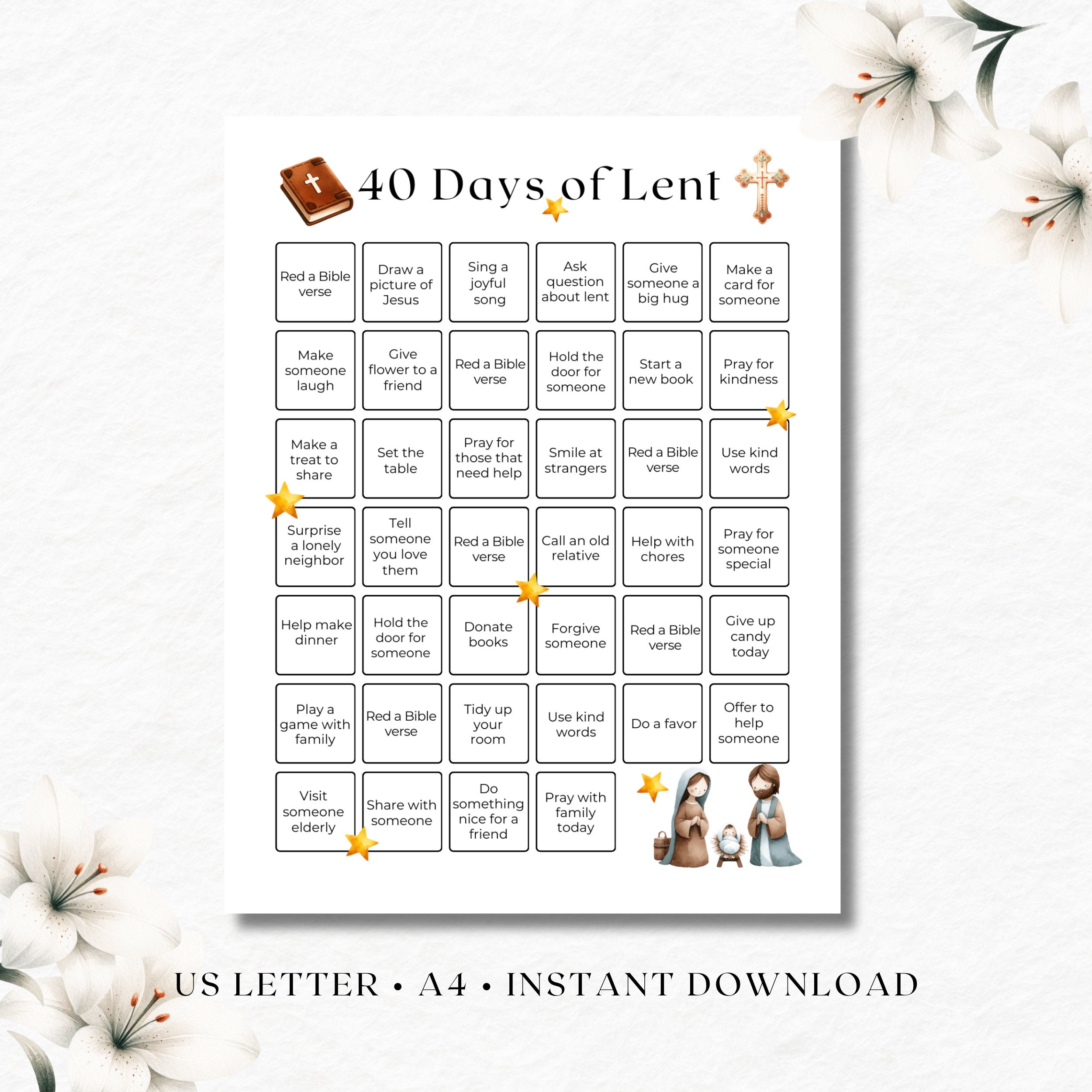 Kids Lent Calendar,lent Activities, 40 Days of Lent, Lenten Calendar