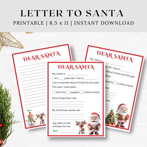 Brief an Santa zum Ausdrucken, Lieber Santa Brief, Brief an Santa Vorlage, Kinderbrief an Santa, Weihnachtswunschliste, Brief an Santa Print