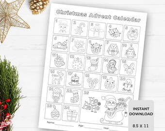 Christmas Countdown,Christmas Activity, Christmas Coloring, Advent Calendar Kids,Advent Coloring Page, Countdown Calendar,Christmas Calendar