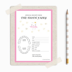 Reçu de la fée des dents rose 8 x 10 - certificat dentaire - reçu de la dent perdue - reçu de la fée des dents imprimable - première perte de dent - téléchargement immédiat
