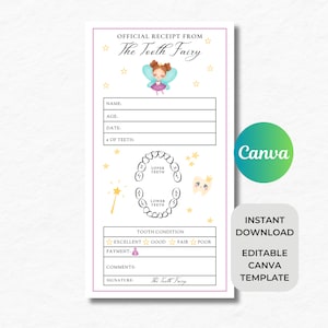 Certificado do Primeiro Dente | Dente Perdido | Surpresa da Fada do Dente | Bilhete da Fada do Dente | Recibo da Fada do Dente | Primeiro Dente das Crianças | Download Instantâneo