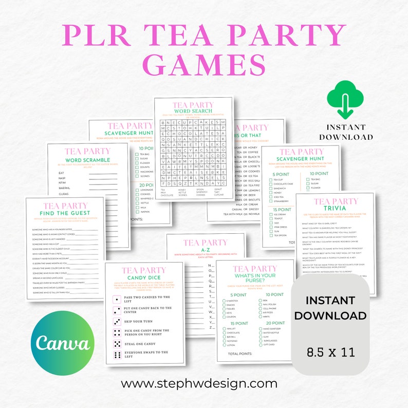 PLR Tea Party Canva Template, Resell Rights, Commercial Use, Tea Party ...