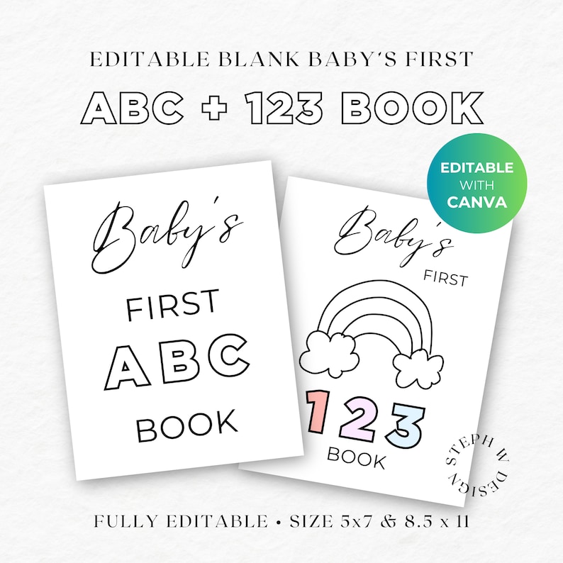 Editable Baby Shower ABC and 123 Book,first Alphabet Book,baby's First ...