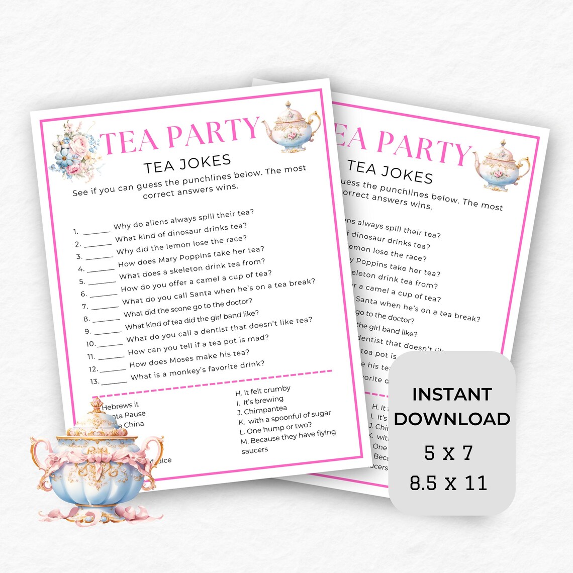 Tea Party Games, Tea Jokes Game, Printable Tea Party Games, Tea Party ...