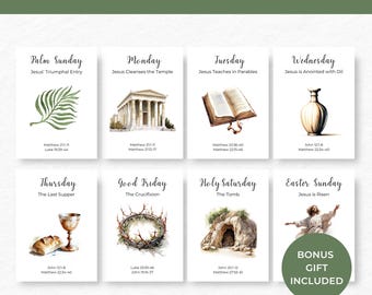 Tarjetas de estudio bíblico de Semana Santa, tarjetas de Adviento de Pascua, estudio imprimible de Semana Santa, tarjetas de las Escrituras de Pascua, cuenta regresiva de Adviento de Pascua, Pascua cristiana