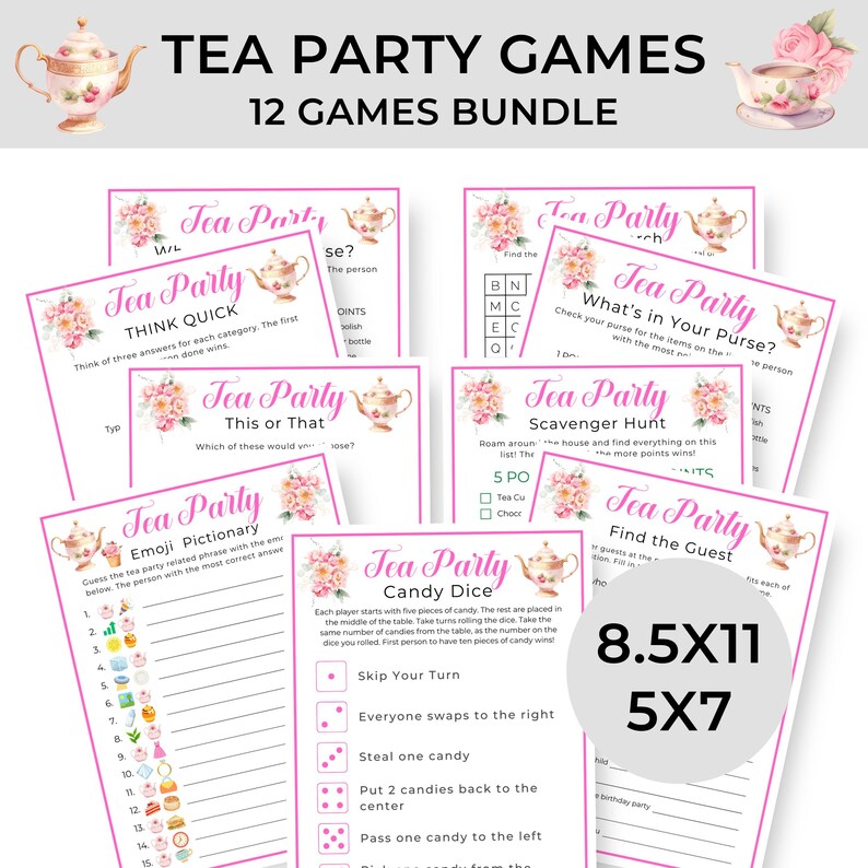 Tea Party Games Printable, Fun Tea Party Activities, Bridal Shower ...