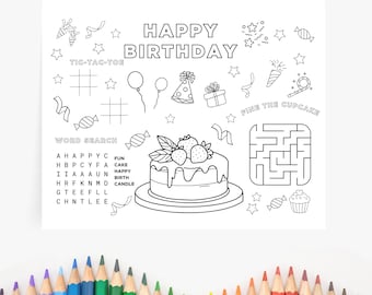 Birthday Coloring Placemat, Party Activity Sheet, Party Games, Children'S Party Activity, Kids Party Activity, Birthday Coloring