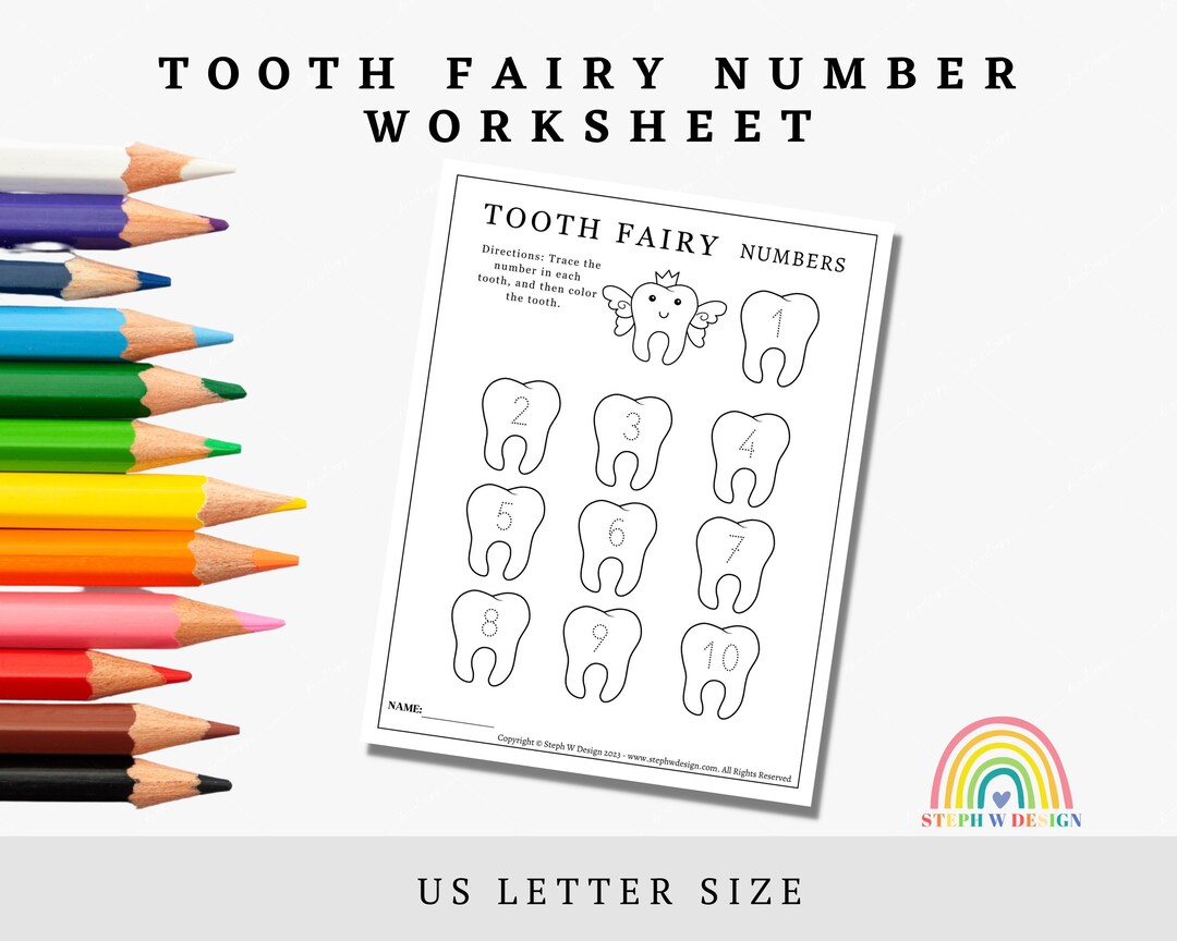 Tooth Fairy Number Tracing Worksheet, Tooth Fairy Worksheet, Dental