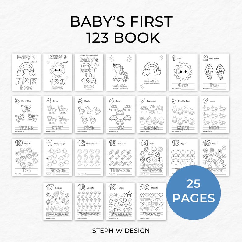 Baby Shower 123 Book, Baby's First Coloring Book,printable Baby Shower ...