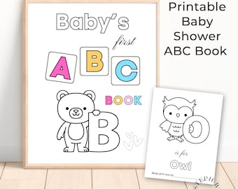Baby Shower ABC Book, Baby's First ABC Book , Baby Alphabet Book, ,Personalized Coloring Activity, Baby Shower Keepsake,Digital download