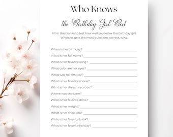 Minimalist Birthday Games for Her, How Well Do You Know The Birthday Girl, Who Knows The Birthday Girl Best, Instant Download, This Or That
