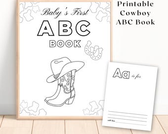Western Cowboy Blank ABC Coloring Book, Cowboy Baby Shower, Printable Cowboy Alphabet, Western Baby Shower Activity, Rodeo Baby Shower