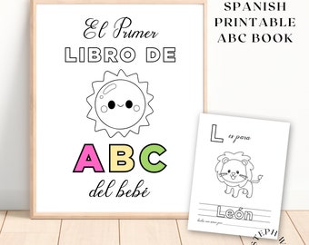 Libro ABC per baby shower in spagnolo, gioco per baby shower, libro dell'alfabeto per bambini, libro ABC da colorare stampabile, primo libro ABC per bambini, libro ABC in spagnolo