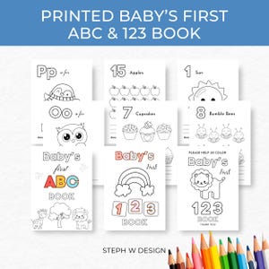 Printed 5x7 ABC and 123 Book Bundle,Baby&#39;s First ABC Book,Baby Alphabet Book, Baby Shower Activity,Baby Shower Keepsake,Babys First ABC Book