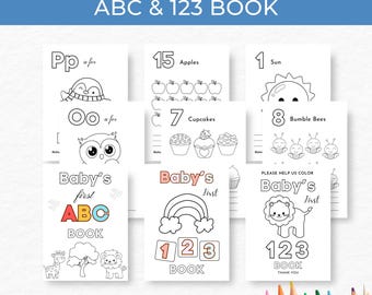 Printed 5x7 ABC and 123 Book Bundle,Baby's First ABC Book,Baby Alphabet Book, Baby Shower Activity,Baby Shower Keepsake,Babys First ABC Book