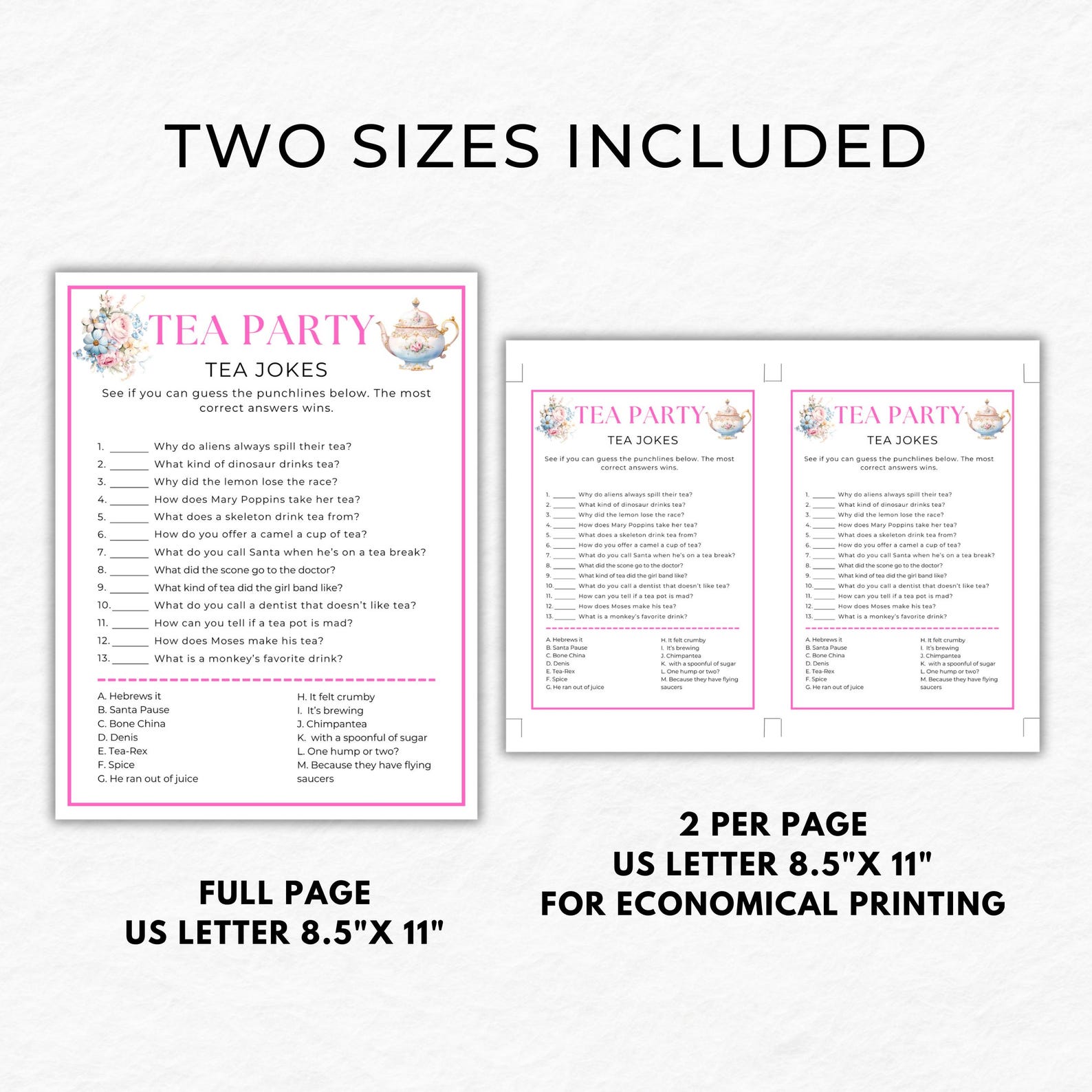 Tea Party Games, Tea Jokes Game, Printable Tea Party Games, Tea Party ...