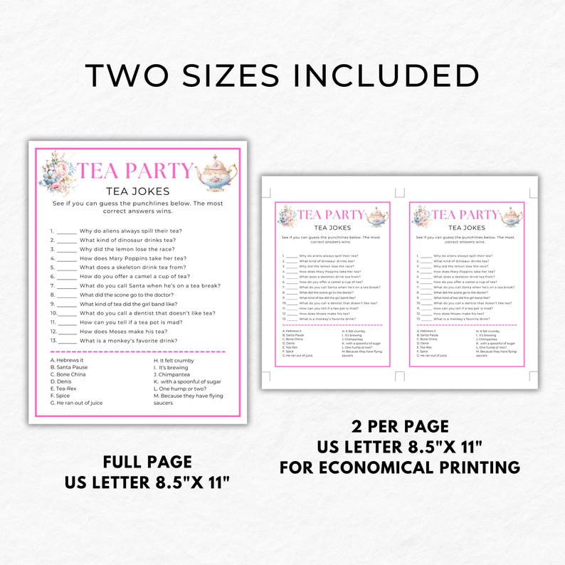 Tea Party Games, Tea Jokes Game, Printable Tea Party Games, Tea Party ...