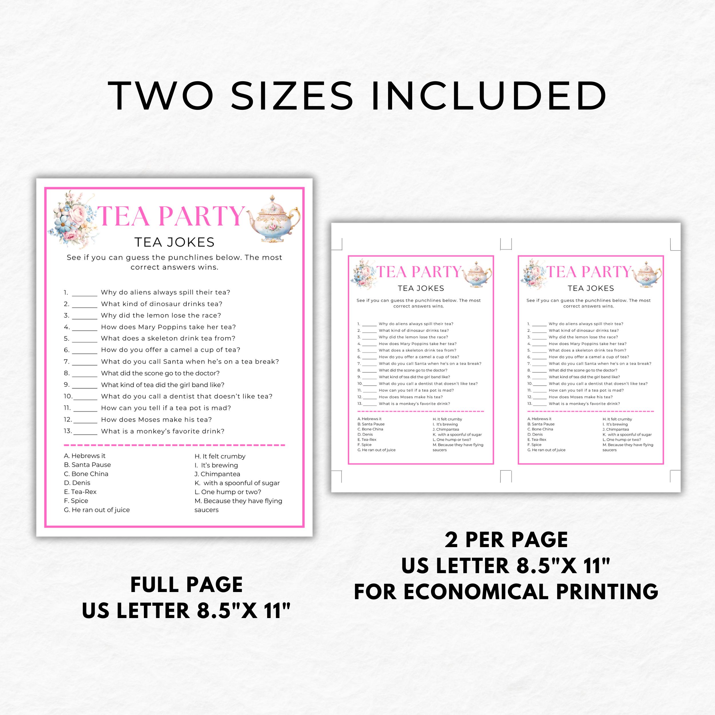 Tea Party Games, Tea Jokes Game, Printable Tea Party Games, Tea Party ...