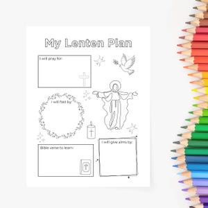 Lent Planner Printable, Catholic Lent, Christian Activity Journal, Kids Lent Crafts, Children&#39;s Lent Planner Coloring Sheet, My Lenten Plan