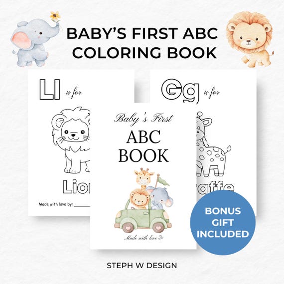 Baby's First ABC Book, Personalized Safari ABC Coloring Book, Alphabet Animal Coloring Pages, Baby Shower Activity, Baby Shower Keepsake