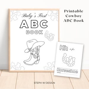 Western Cowboy ABC Coloring Book, Cowboy Baby Shower, Printable Cowboy Alphabet, Western Baby Shower Activity, Rodeo Baby Shower