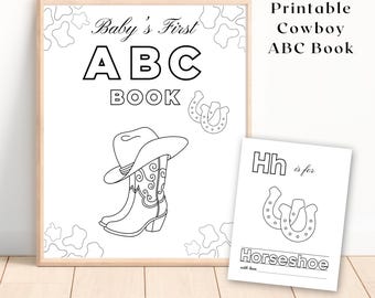 Western Cowboy ABC Coloring Book, Cowboy Baby Shower, Printable Cowboy Alphabet, Western Baby Shower Activity, Rodeo Baby Shower