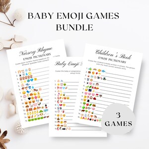 Kinderreim Pictionary Games Bundle, Babyparty Emoji, Sofort-Download, Baby Emoji Spiel, Gender Neutral, Babypartyspiele zum Ausdrucken