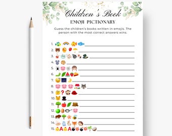 Children's Book Emoji Pictionary | Baby Shower Emoji Game |  Baby Book | Baby Shower Activity  | Shower Game | | Baby Shower Games Printable