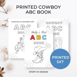 Printed 5x7 Western Cowboy ABC Book, Baby Shower ABC Book, Fun Coloring Book for Kids, Baby Shower Coloring Book, Rodeo Baby Shower