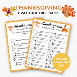 Thanksgiving Party Game | Thanksgiving Kids Activity | Dice Gratitude Game | Candy Dice | Printable Thanksgiving Games | Friendsgiving Game