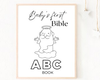 Baby's First Bible ABC Book, Baby Shower Bible Abc Book, Baby Shower Game, Baby Alphabet Book, Baby Shower Activities, Bible Coloring Book
